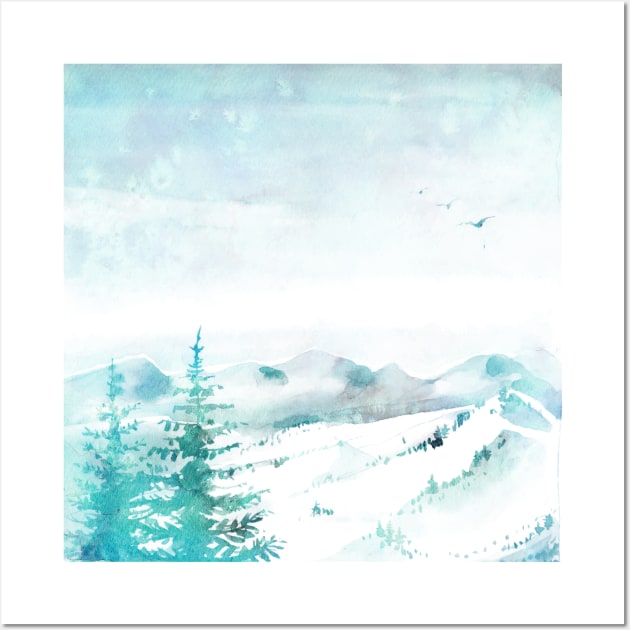 Watercolor Winter Scene Snowy Mountains Wall Art by Printable Pretty